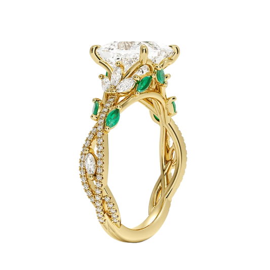 1 To 5 CT Luxe Secret Garden Princess Cut Lab Grown Diamond Ring with Marquise & Pavé Vine Detailing in Gold | Pooja Diamond | IGI Certified Lab Diamond