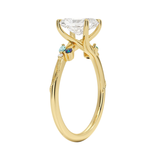 1 TO 5 CT Camellia Radiant Cut Lab Grown Diamond Ring with Indigo Accents & Milgrain in Gold | Pooja Diamond | IGI Certified Lab Diamond