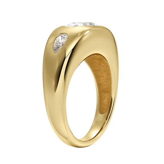 1 TO 5 CT Sloane Flush Set Three Stone Lab Grown Diamond Dome Ring with Asscher & Pear Side Stones in 10K/14K/18K Gold | Pooja Diamond | IGI Certified Lab Diamond