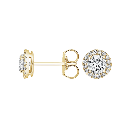 1 To 3 CT Classic Halo Lab Grown Round Diamond Stud Earrings in 10K/14K/18K Gold | Pooja Diamond | IGI Certified Lab Diamond