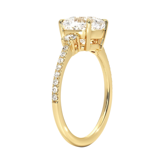 1 To 5 Ct Lyra Three Stone Cushion Cut Lab Grown Diamond Engagement Ring in 10K/14K/18K Gold | Pooja Diamond | IGI Certified Lab Diamond