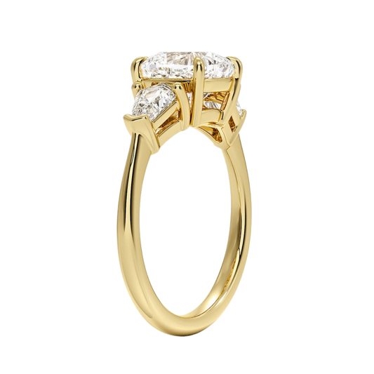 1 To 5 Ct Shield Side Stone Three Stone Cushion Cut Lab-Grown Diamond Ring in 10K/14K/18K Gold | Pooja Diamond | IGI Certified Lab Diamond