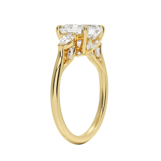 1 TO CT Secret Garden Asscher Cut Lab-Grown Diamond Three Stone Ring with Hidden Floral Gallery in 10K / 14K / 18K Gold | Pooja Dimond | IGI Certified Lab Diamond
