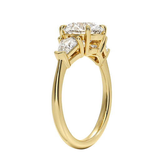 1 To 5 Ct Shield Side Stone Three Stone Round Cut Lab-Grown Diamond Ring in 10K/14K/18K Gold | Pooja Diamond | IGI Certified Lab Diamond
