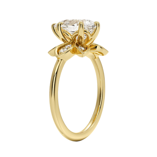 1 TO 5 CT Luxe Fiore Pear Cut Lab Grown Diamond Ring with Floral Gallery in 10K/14K/18K Gold | Pooja Diamond | IGI Certified Lab Diamond