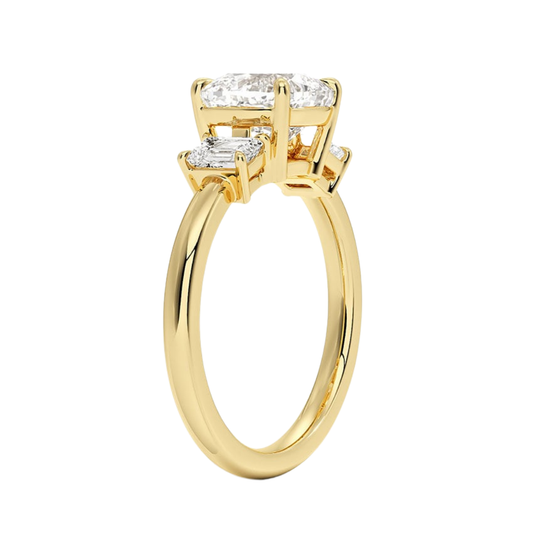 1 TO 5 Ct Rhiannon Cushion Cut Three Stone Lab-Grown Diamond Ring in 10K/14K/18K Gold | Pooja Diamond | IGI Certified Lab Diamond