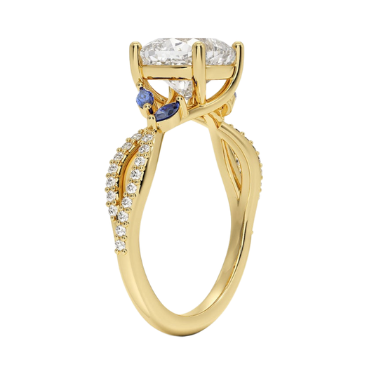 1 TO 5 CT Luxe Willow Cushion Cut Lab Grown Diamond Ring with Marquise Leaf Accents in 10K/14K/18K Gold | Pooja Diamond | IGI Certified Lab Diamond