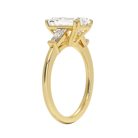 1 To 5 CT Symphony Double Prong Three Stone Emerald Cut Lab-Grown Diamond Ring in 10K/14K/18K Gold | Pooja Diamond | IGI Certified Lab Diamond