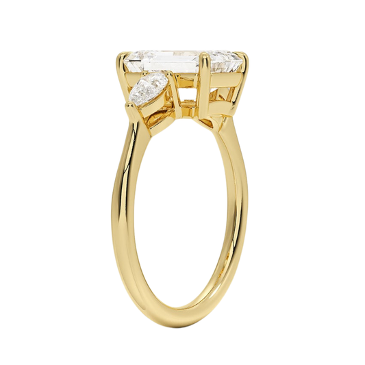 1 TO 5 Ct Opera Emerald Three Stone Lab-Grown Diamond Ring in 10K/14K/18K Gold | Pooja Diamond | IGI Certified Lab Diamond