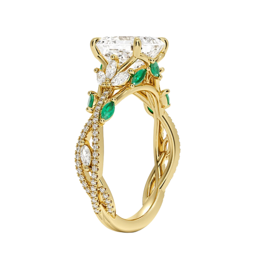 1 To 5 CT Luxe Secret Garden Asscher Cut Lab Grown Diamond Ring with Marquise & Pavé Vine Detailing in Gold | Pooja Diamond | IGI Certified Lab Diamond