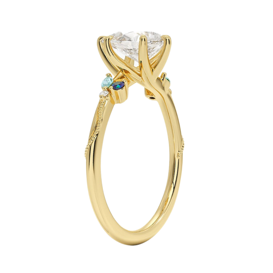 1 TO 5 CT Camellia Pear Cut Lab Grown Diamond Ring with Indigo Accents & Milgrain in Gold | Pooja Diamond | IGI Certified Lab Diamond