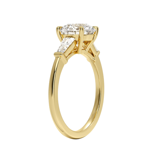 1 To 5 CT Symphony Tapered Baguette Three Stone Round Cut Lab-Grown Diamond Ring in 10K/14K/18K Gold | Pooja Diamond | IGI Certified Lab Diamond