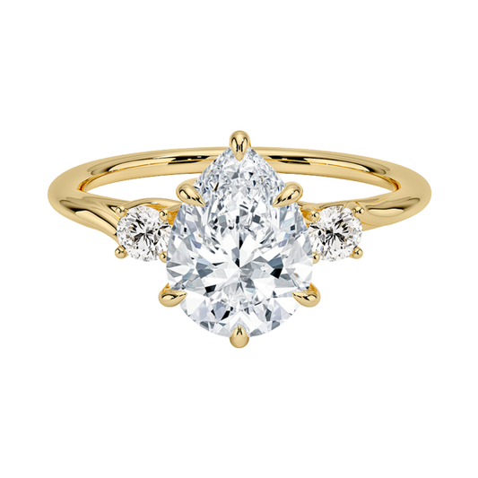 1 TO 5 Ct Delilah Pear Cut Lab Grown Diamond Three Stone Engagement Ring in 10K / 14K / 18K Gold | Pooja Diamond | IGI Certified Lab Diamond