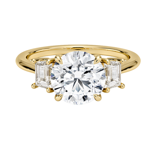 1 TO 5 CT Embrace Round Cut Lab Grown Diamond Three Stone Trapezoid Engagement Ring in 10K / 14K / 18K Gold | Pooja Diamond | IGI Certified Lab Diamond