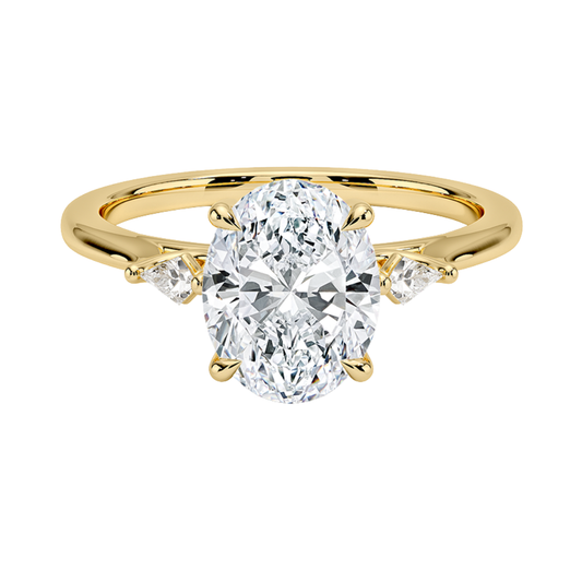 1 To 5 Ct Petite Cometa Perfect Fit Three Stone Oval Cut Lab-Grown Diamond Ring with Kite Side Stones in 10K/14K/18K Gold | Pooja Diamond | IGI Certified Lab Diamond