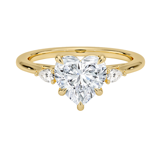 1 TO 5 Ct Aria Perfect Fit Heart Cut Three Stone Lab Grown Diamond Ring in 10K/14K/18K Gold | Pooja Diamond | IGI Certified Lab Diamond