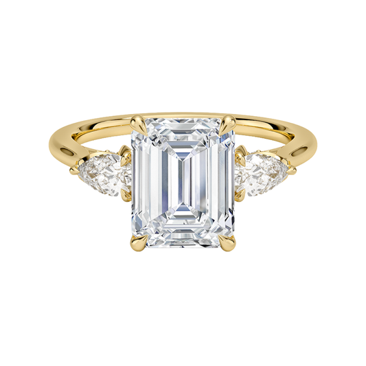1 TO 5 Ct Petal Pear Emerald Three Stone Lab-Grown Diamond Ring in 10K/14K/18K Gold | Pooja Diamond | IGI Certified Lab Diamond