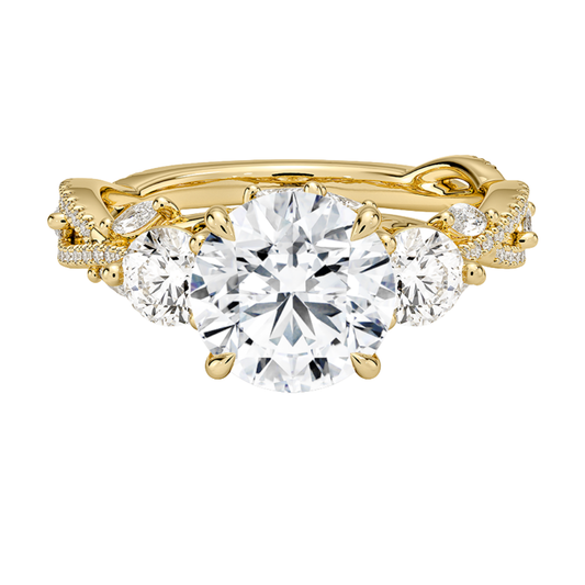 1 To 5 Ct Luxe Secret Garden Three Stone Lab Grown Round Diamond Ring with Round & Marquise Accents in 10K/14K/18K Gold | Pooja Diamond | IGI Certified Lab Diamond