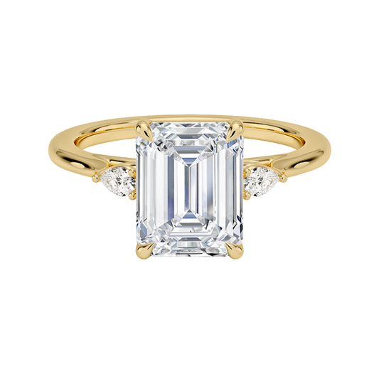 1 TO 5 Ct Aria Perfect Fit Emerald Cut Three Stone Lab Grown Diamond Ring in 10K/14K/18K Gold | Pooja Diamond | IGI Certified Lab Diamond
