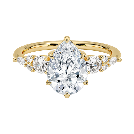 1 TO 5 Ct Nadia Pear Cut Lab Grown Diamond Three Stone Ring with Round&Marquise Accents in 10K/14K/18K Gold | Pooja Diamond | IGI Certified Lab Diamond