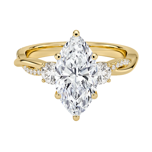 1 To 5 Ct Petite Twisted Vine Three Stone Marquise Cut Lab Grown Diamond Ring in 10K/14K/18K Gold | Pooja Diamond | IGI Certified Lab Diamond