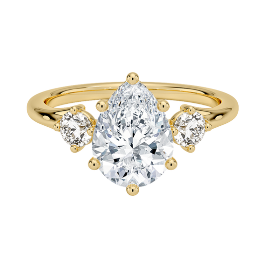 1 To 5 Ct Luxe Floating Pear Cut Lab Grown Diamond Three Stone Ring with Hidden Halo in 10K / 14K / 18K Gold | Pooja Diamond | IGI Certified Lab Diamond