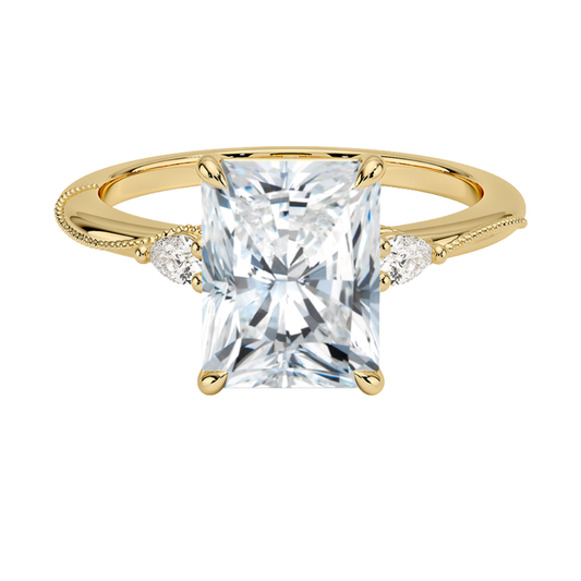 1 To 5 CT Camellia Radiant Cut Three Stone Pear Lab Grown Diamond Ring in 10K/14K/18K Gold | Pooja Diamond | IGI Certified Lab Diamond