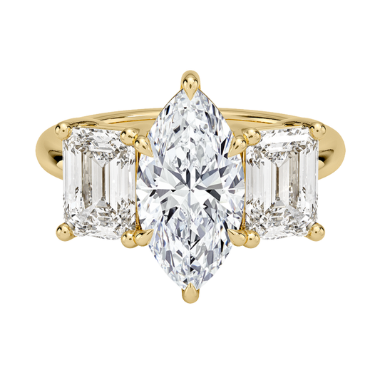 1 To 5 CT Luxe Rhiannon Three Stone Marquise Cut Lab Grown Diamond Engagement Ring in 10K/14K/18K Gold | Pooja Diamond | IGI Certified Lab Diamond