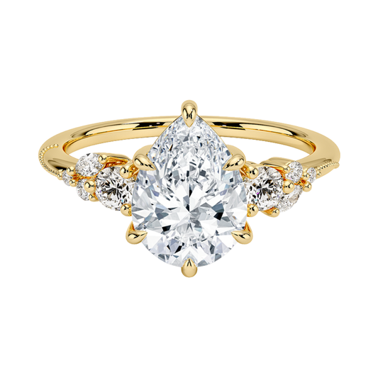 1 To 5 CT Camellia Three Stone Pear Cut Lab Grown Diamond Ring in 10K/14K/18K Gold | Pooja Diamond | IGI Certified Lab Diamond