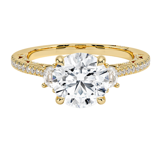 1 TO 5 Ct Lunetta Crescent Pavé Three Stone Round Cut Lab Grown Diamond Ring in 10K/14K/18K Gold | Pooja Diamond | IGI Certified Lab Diamond