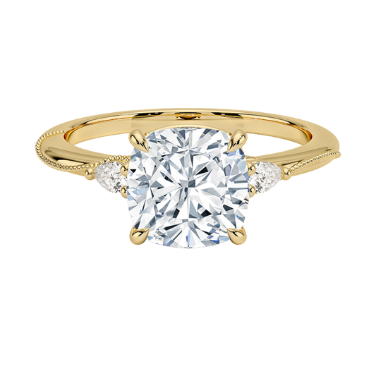 1 To 5 CT Camellia Cushion Cut Three Stone Pear Lab Grown Diamond Ring in 10K/14K/18K Gold | Pooja Diamond | IGI Certified Lab Diamond