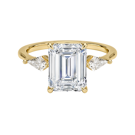 1 TO 5 Ct Luxe Cometa Three Stone Emerald Cut Lab Grown Diamond Engagement Ring in 10K / 14K / 18K Gold | Pooja Diamond | IGI Certified Lab Diamond