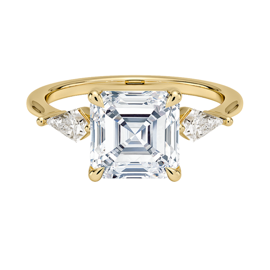 1 TO 5 Ct Luxe Cometa Three Stone Asscher Cut Lab Grown Diamond Engagement Ring in 10K / 14K / 18K Gold | Pooja Diamond | IGI Certified Lab Diamond