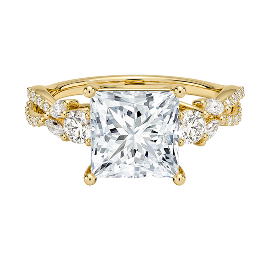 1 To 5 Ct Luxe Willow Three Stone Lab Grown Princess Diamond Ring with Round&Marquise Accents in 10K/14K/18K Gold | Pooja Diamond | IGI Certified Lab Diamond
