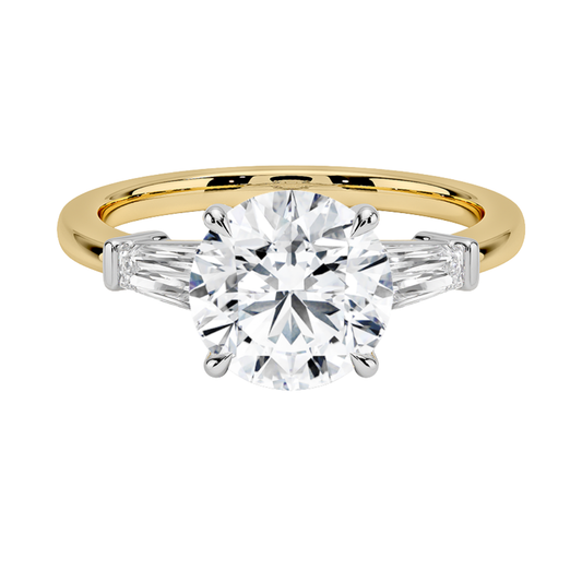 1 To 5 Ct Mixed Metal Symphony Round Cut Lab Grown Diamond Three Stone Ring in 10K/14K/18K Gold | Pooja Diamond | IGI Certified Lab Diamond