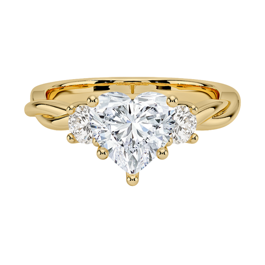 1 TO 5 CT Twisted Vine Three Stone Heart Cut Lab-Grown Diamond Ring in 10K/14K/18K Gold | Pooja Diamond | IGI Certified Lab Diamond