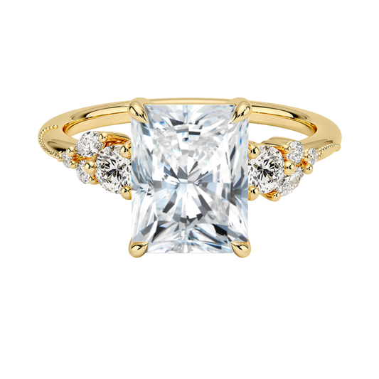 1 To 5 CT Camellia Three Stone Radiant Cut Lab Grown Diamond Ring in 10K/14K/18K Gold | Pooja Diamond | IGI Certified Lab Diamond