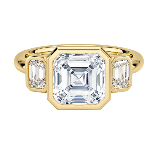1 To 5 Ct Rhiannon Asscher Bezel Three Stone Lab-Grown Diamond Ring in 10K/14K/18K Gold | Pooja Diamond | IGI Certified Lab Diamond