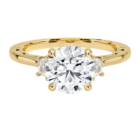 1 To 5 Ct Lunetta Crescent Round Cut Lab Grown Diamond Three Stone Ring in 10K/14K/18K Gold | Pooja Diamond | IGI Certified Lab Diamond