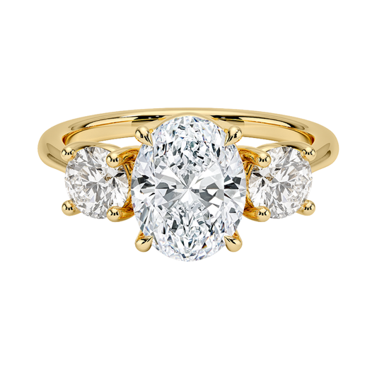 1 To 5 Ct Luxe Selene Three Stone Oval Cut Lab Grown Diamond Engagement Ring in 10K/14K/18K Gold | Pooja Diamond | IGI Certified Lab Diamond