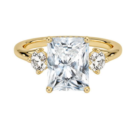 1 To 5 Ct Luxe Floating Radiant Cut Lab Grown Diamond Three Stone Ring with Hidden Halo in 10K / 14K / 18K Gold | Pooja Diamond | IGI Certified Lab Diamond