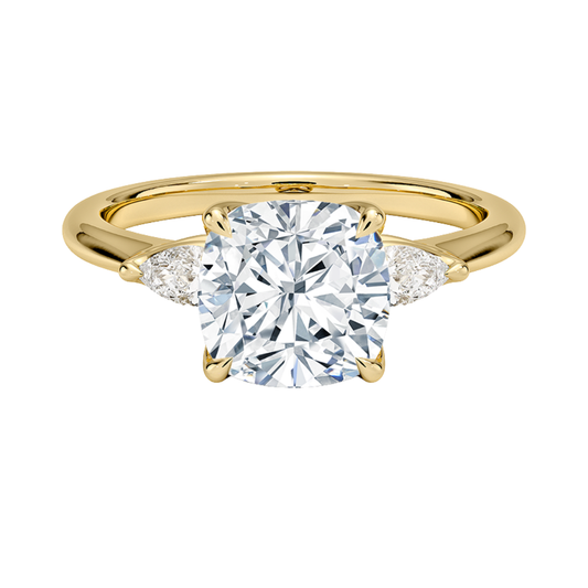1 To 5 Ct Petite Fleur Cushion Cut Three Stone Lab-Grown Diamond Ring with Pear Side Accents in 10K/14K/18K Gold | Pooja Diamond | IGI Certified Lab Diamond