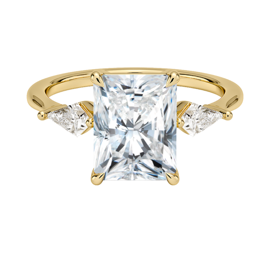 1 TO 5 Ct Luxe Cometa Three Stone Radiant Cut Lab Grown Diamond Engagement Ring in 10K / 14K / 18K Gold | Pooja Diamond | IGI Certified Lab Diamond