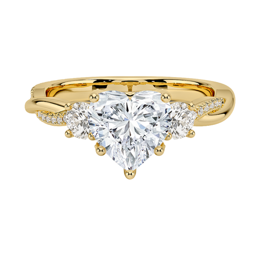 1 To 5 Ct Adorned Petite Twisted Vine Heart Cut Three Stone Lab Grown Diamond Ring in 10K/14K/18K Gold | Pooja Diamond | IGI Certified Lab Diamond
