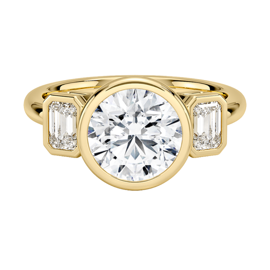 1 To 5 Ct Rhiannon Round Bezel Three Stone Lab-Grown Diamond Ring in 10K/14K/18K Gold | Pooja Diamond | IGI Certified Lab Diamond