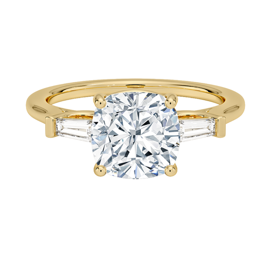 1 TO 5 Ct Perfect Fit Cushion & Tapered Baguette Lab-Grown Diamond Ring in 10K/14K/18K Gold | Pooja Diamond | IGI Certified Lab Diamond