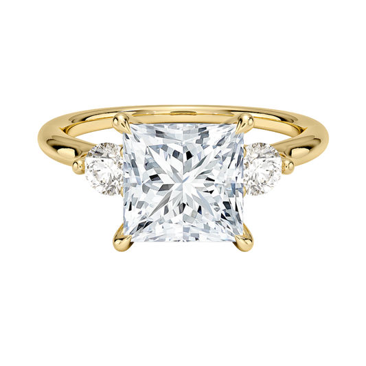 1 TO 5 CT Freesia Princess Cut Lab Grown Diamond Three Stone Engagement Ring with Round Side Diamonds in 10K / 14K / 18K Gold | Pooja Diamond | IGI Certified Lab Diamond