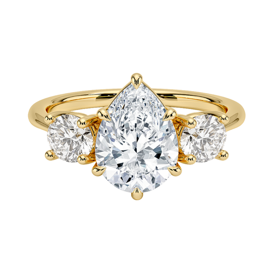 1 To 5 Ct Luxe Selene Three Stone Pear Cut Lab Grown Diamond Engagement Ring in 10K/14K/18K Gold | Pooja Diamond | IGI Certified Lab Diamond