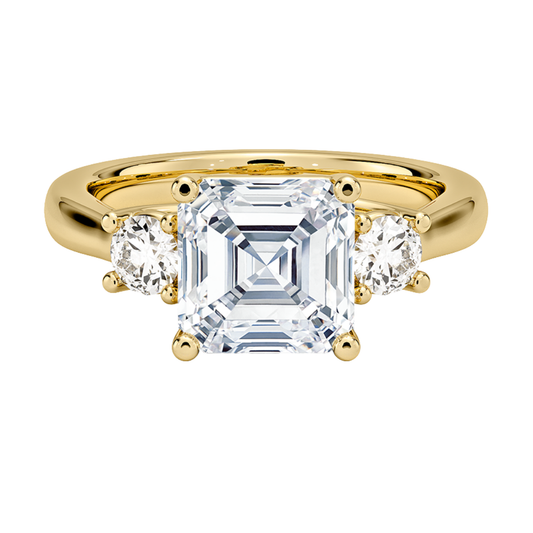 1 TO 5 Ct Petite Trellis Three Stone Asscher Cut Lab-Grown Diamond Ring in 10K/14K/18K Gold | Pooja Diamond | IGI Certified Lab Diamond
