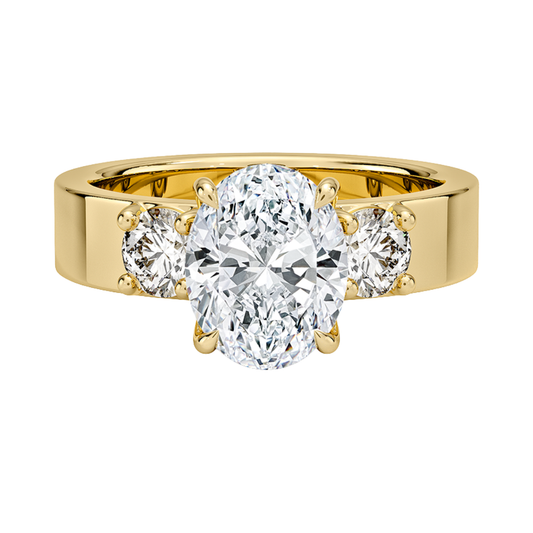 1 To 5 CT Peyton Oval Cut Lab Grown Diamond Three Stone Engagement Ring in 10K / 14K / 18K Gold | Pooja Diamond | IGI Certified Lab Diamond